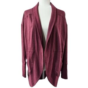 Eddie Bauer Dark Pink Red Camp Fleece Wrap Open Front Cardigan Pockets Cozy